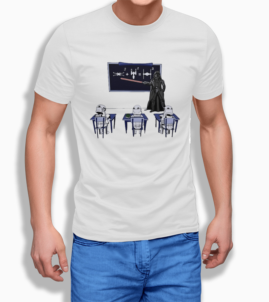 Darth Vader Teaching TIE Fighter Math To Stormtroopers Classroom Cartoon T-Shirt