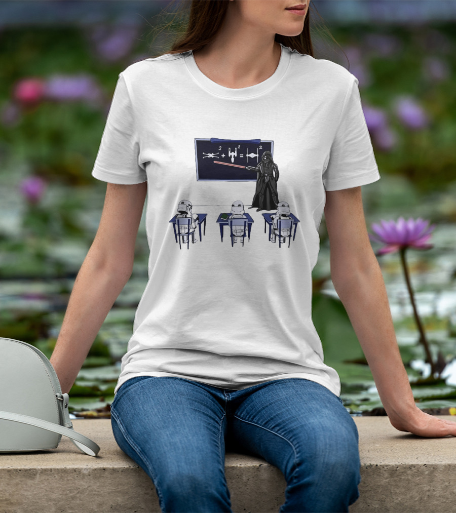 Darth Vader Teaching TIE Fighter Math To Stormtroopers Classroom Cartoon T-Shirt