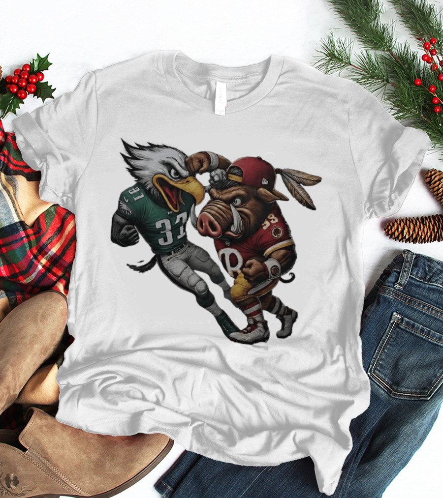 Eagles Versus Redskins Fight Cartoon NFL Rivalry T-Shirt