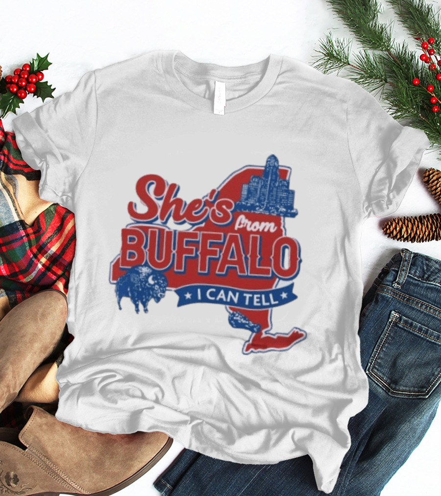 She's From Buffalo I Can Tell New York Skyline Map Bison T-Shirt