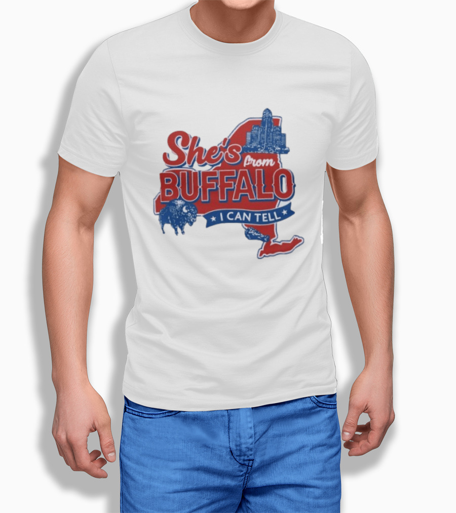 She's From Buffalo I Can Tell New York Skyline Map Bison T-Shirt