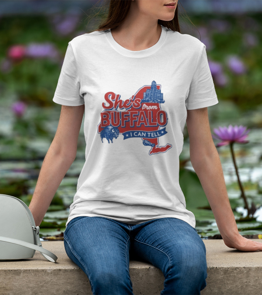 She's From Buffalo I Can Tell New York Skyline Map Bison T-Shirt