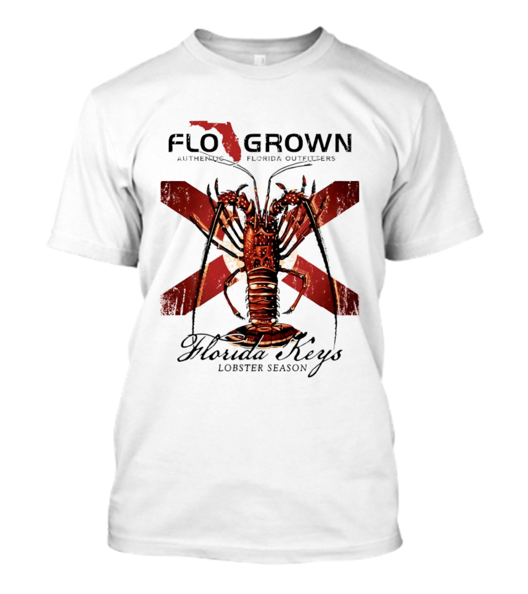FLO GROWN Authentic Florida Outdoors Florida Keys Lobster Season Spiny Lobster Florida Flag T-Shirt