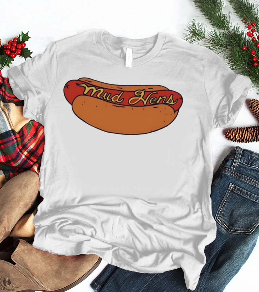 Mud Hens Cursive Lettering Footlong Hot Dog Baseball Team T-Shirt