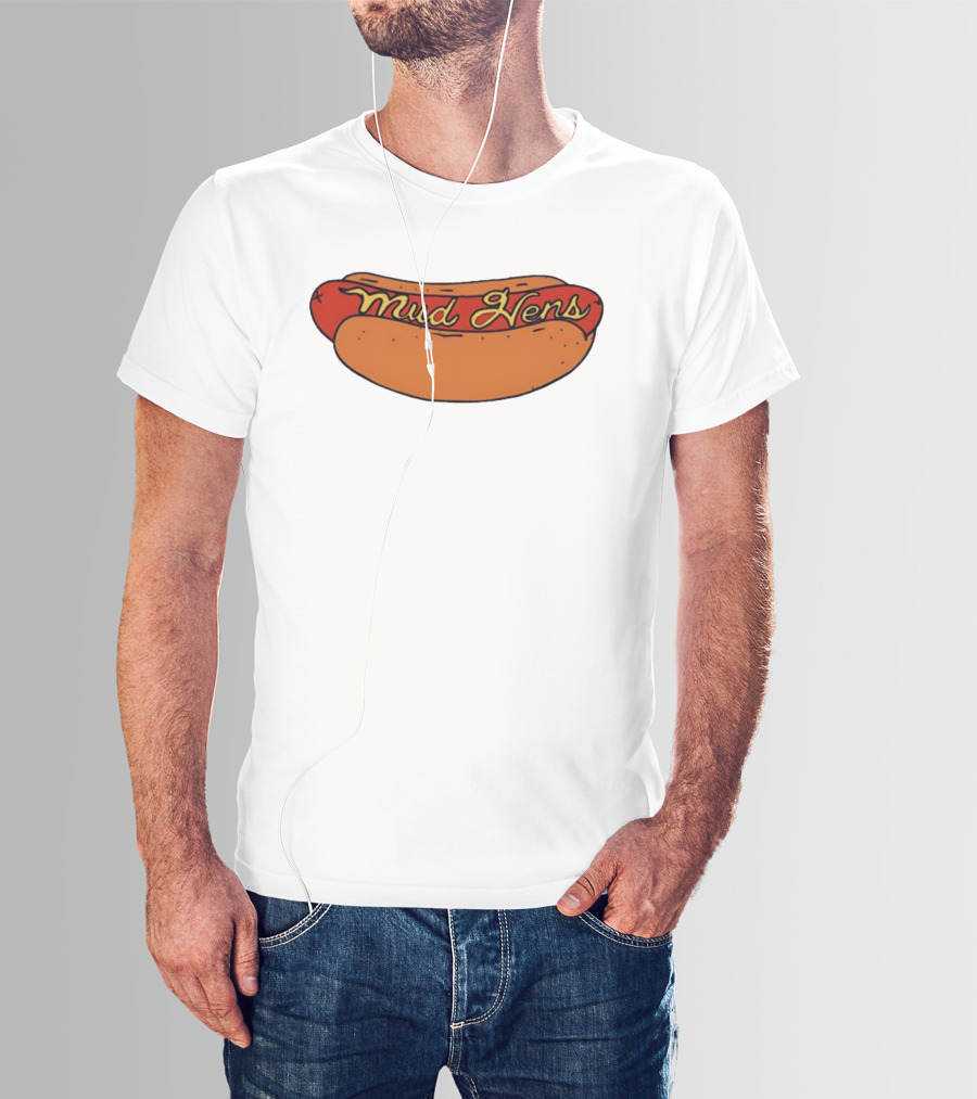 Mud Hens Cursive Lettering Footlong Hot Dog Baseball Team T-Shirt