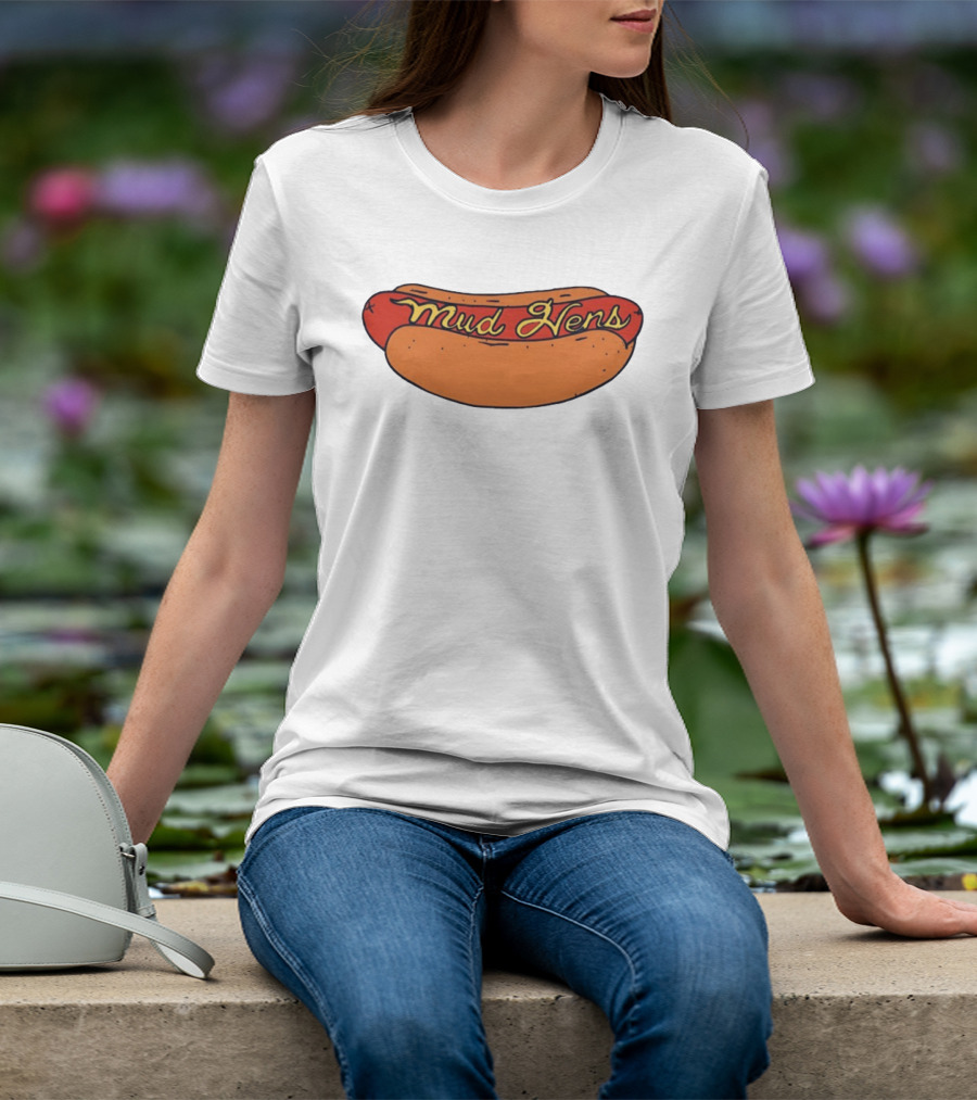 Mud Hens Cursive Lettering Footlong Hot Dog Baseball Team T-Shirt