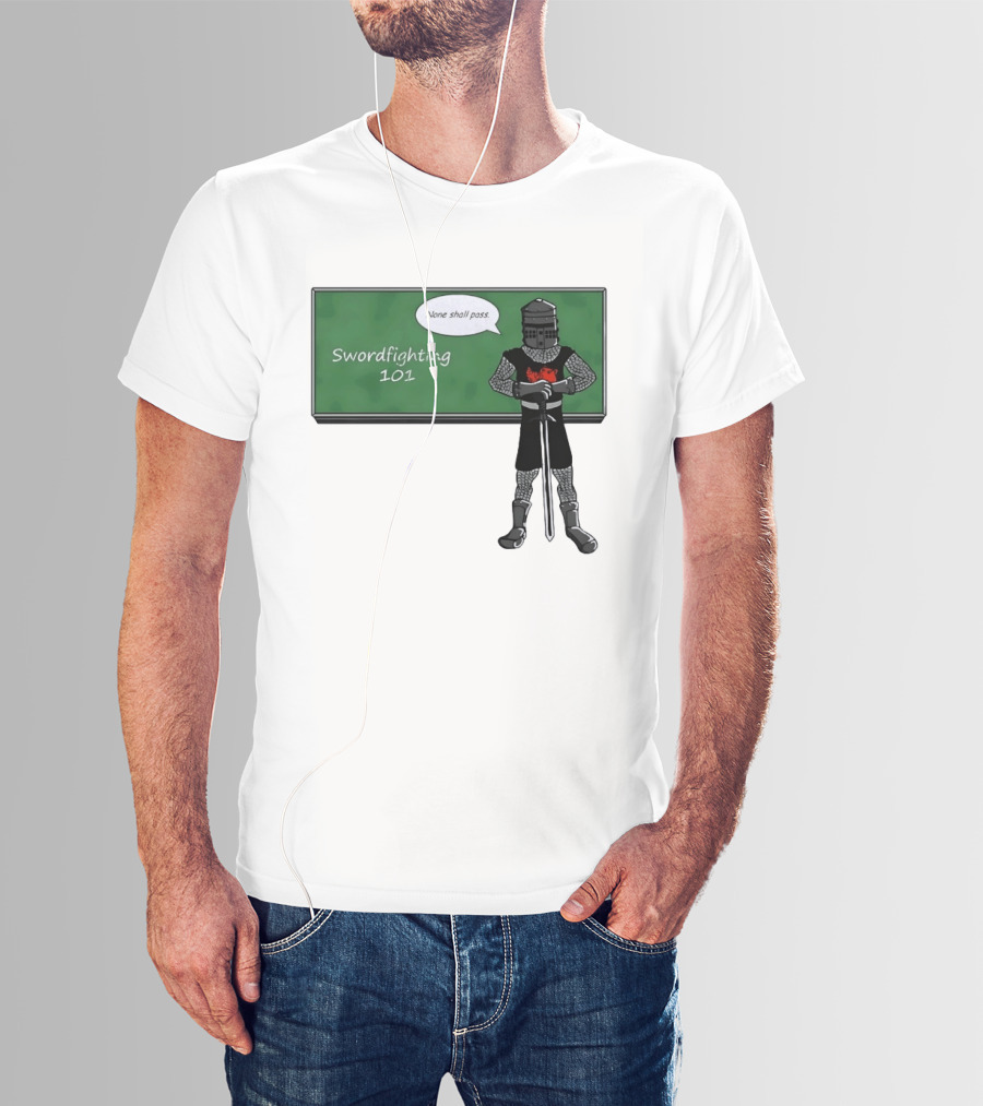 Swordfighting 101 None Shall Pass Black Knight Cartoon T-Shirt