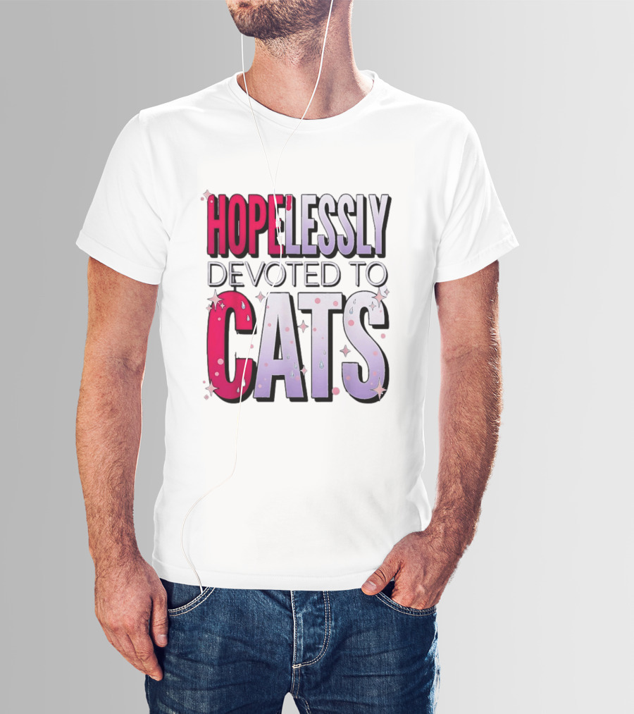 Hopelessly Devoted To Cats Glitter Sparkle T-Shirt