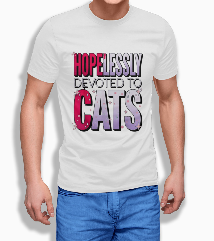Hopelessly Devoted To Cats Glitter Sparkle T-Shirt