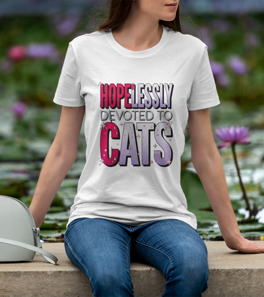 Hopelessly Devoted To Cats Glitter Sparkle T-Shirt
