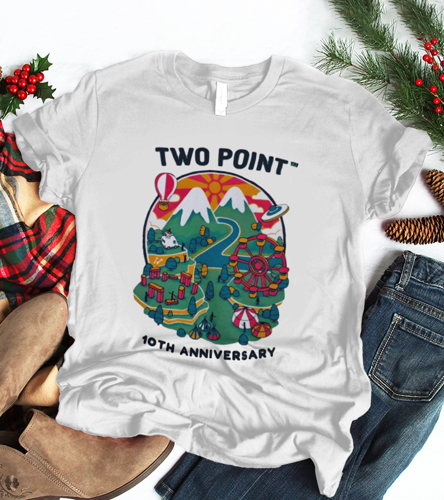Two Point 10th Anniversary Scenic Mountain Adventure With UFO And Hot Air Balloon T-Shirt