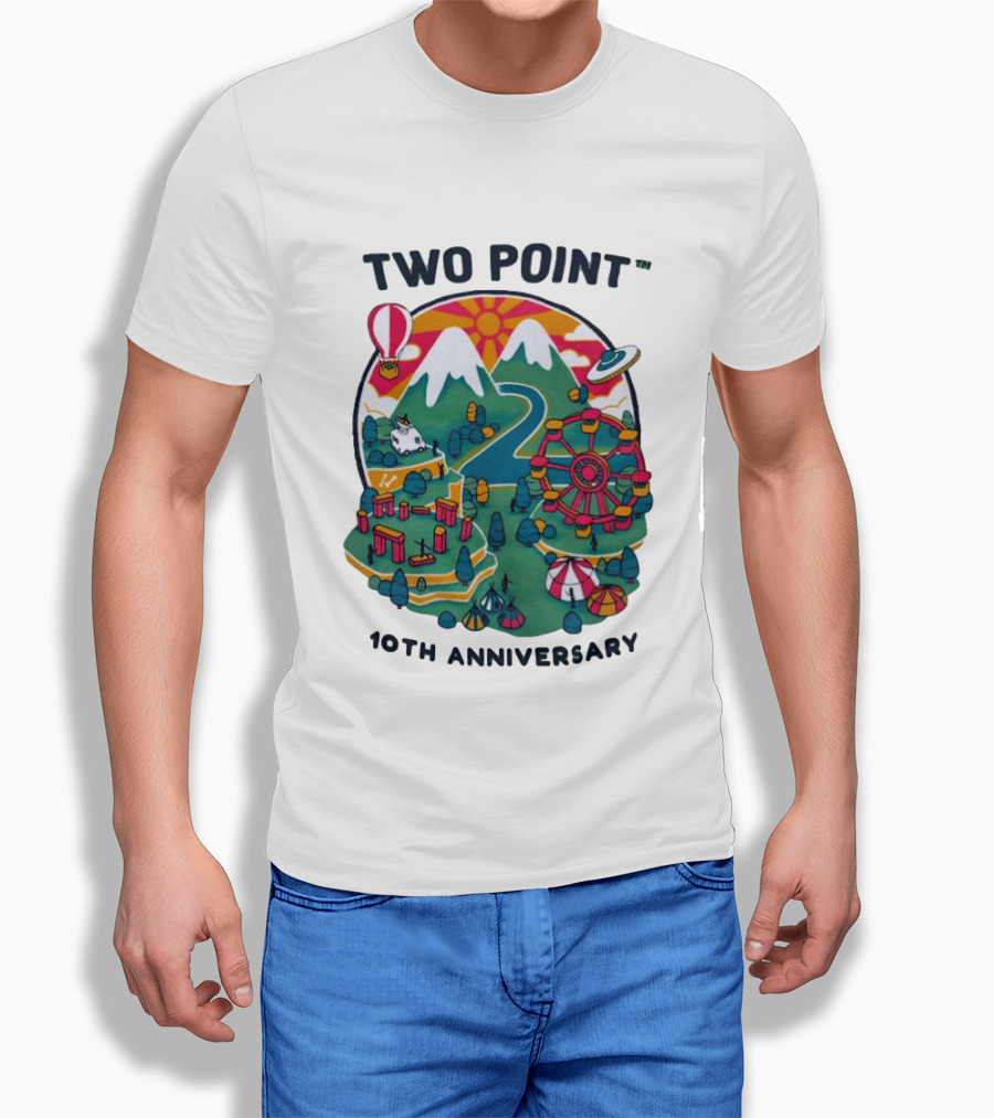 Two Point 10th Anniversary Scenic Mountain Adventure With UFO And Hot Air Balloon T-Shirt