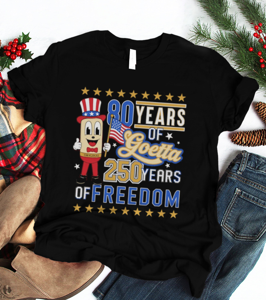 80 Years Of Goetta 250 Years Of Freedom Uncle Sam Bear Holding American Flag T-Shirt