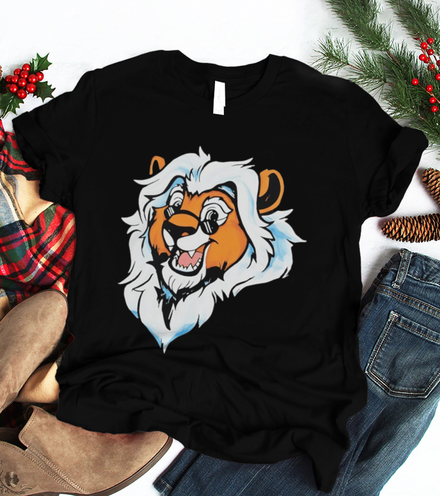 Cartoon Lion Head With Sunglasses And White Mane T-Shirt
