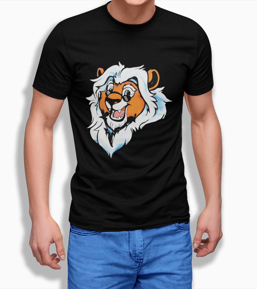 Cartoon Lion Head With Sunglasses And White Mane T-Shirt