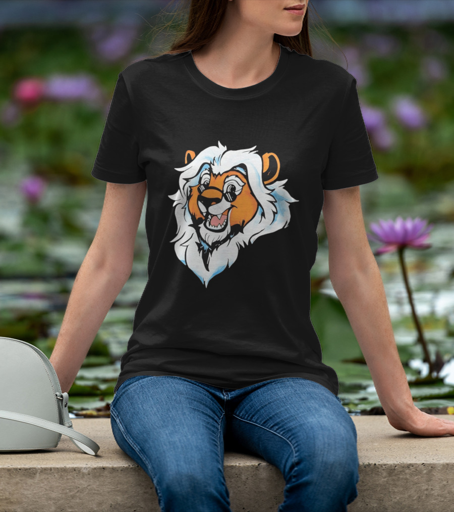 Cartoon Lion Head With Sunglasses And White Mane T-Shirt