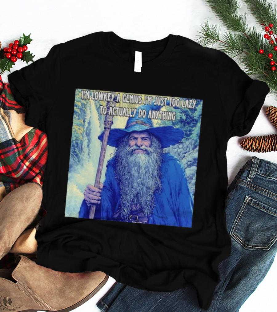 I'm Lowkey A Genius I'm Just Too Lazy To Actually Do Anything Wizard Fantasy Waterfall T-Shirt