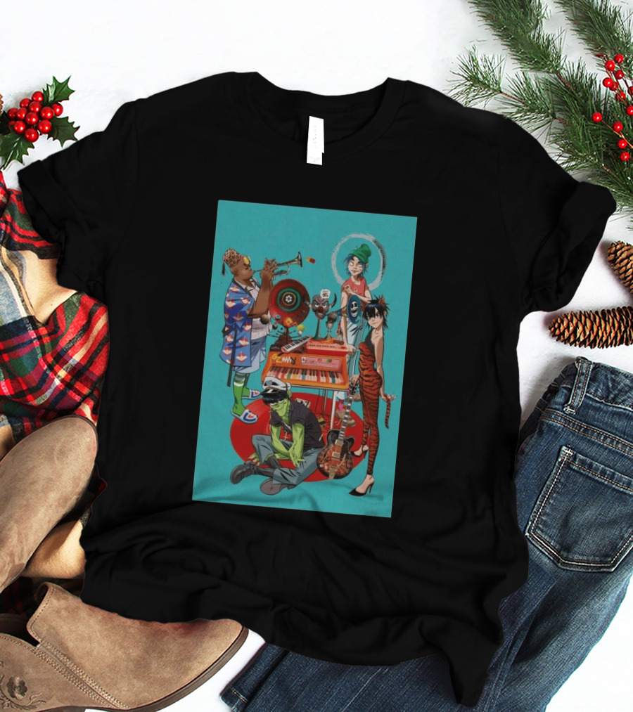 GORILLAZ Songmachine Album Art Characters And Instruments T-Shirt