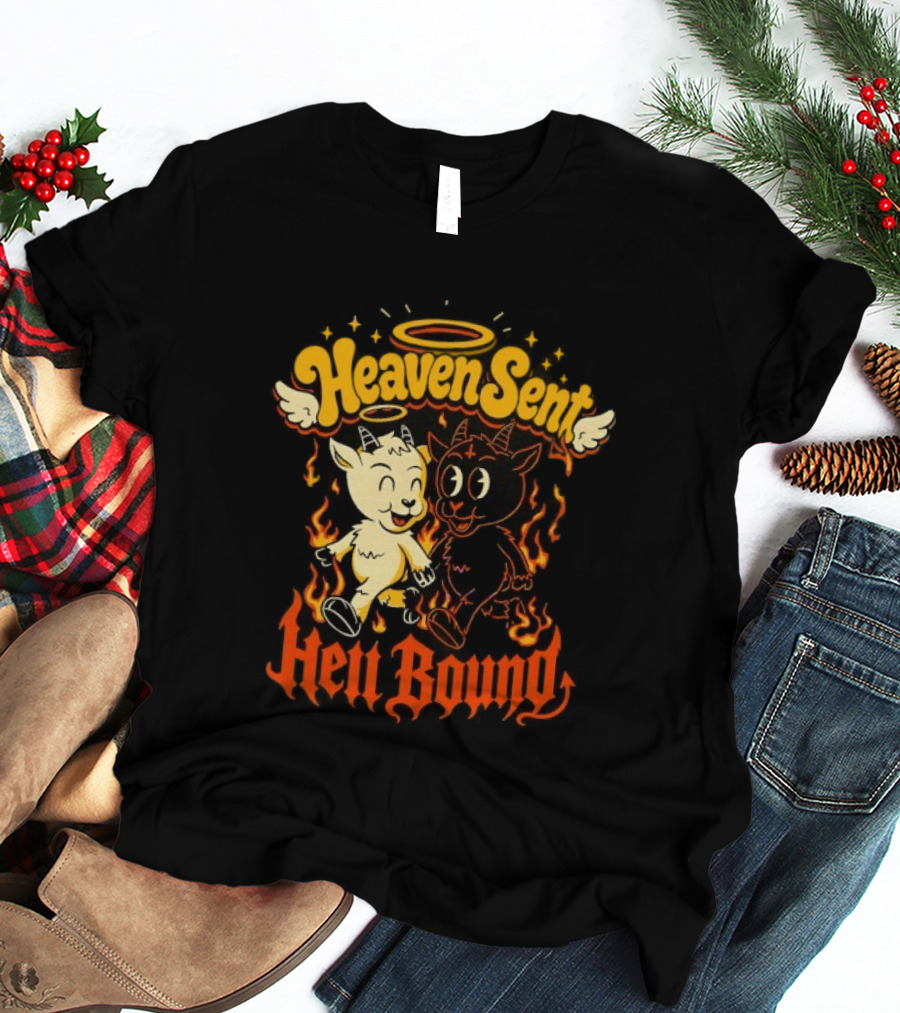 Heaven Sent Hell Bound Goats Fire Halo Wings T-Shirt