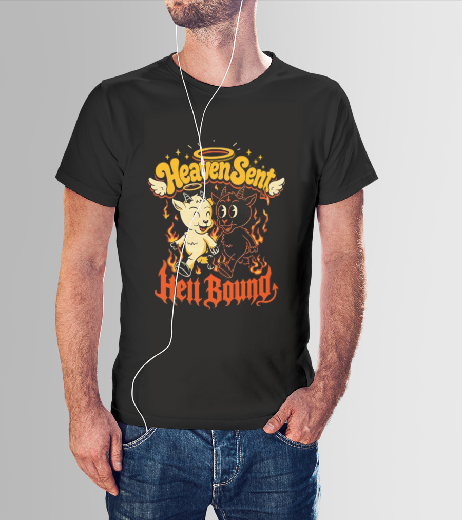 Heaven Sent Hell Bound Goats Fire Halo Wings T-Shirt
