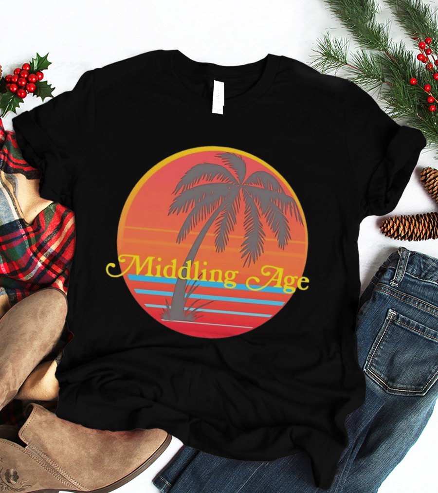 Middling Age Sunset Gradient Palm Tree Tropical T-Shirt