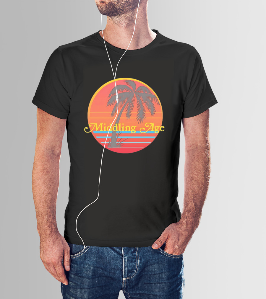 Middling Age Sunset Gradient Palm Tree Tropical T-Shirt