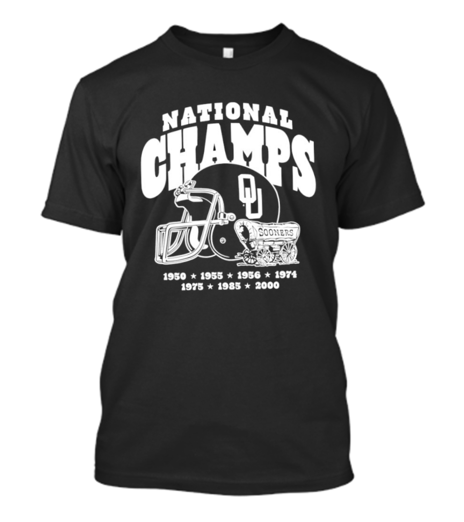 Oklahoma Sooners National Champs Football 1950 1955 1956 1974 1975 1985 2000 T-Shirt