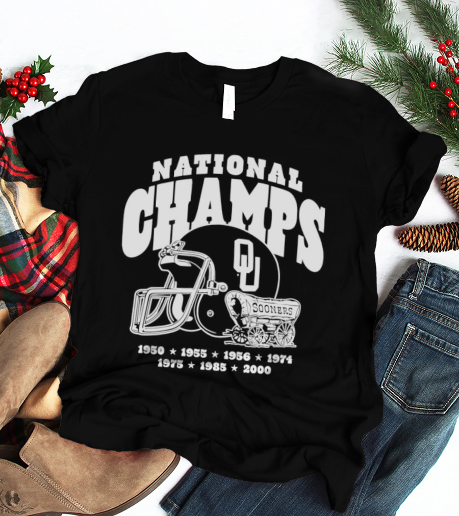 Oklahoma Sooners National Champs Football 1950 1955 1956 1974 1975 1985 2000 T-Shirt
