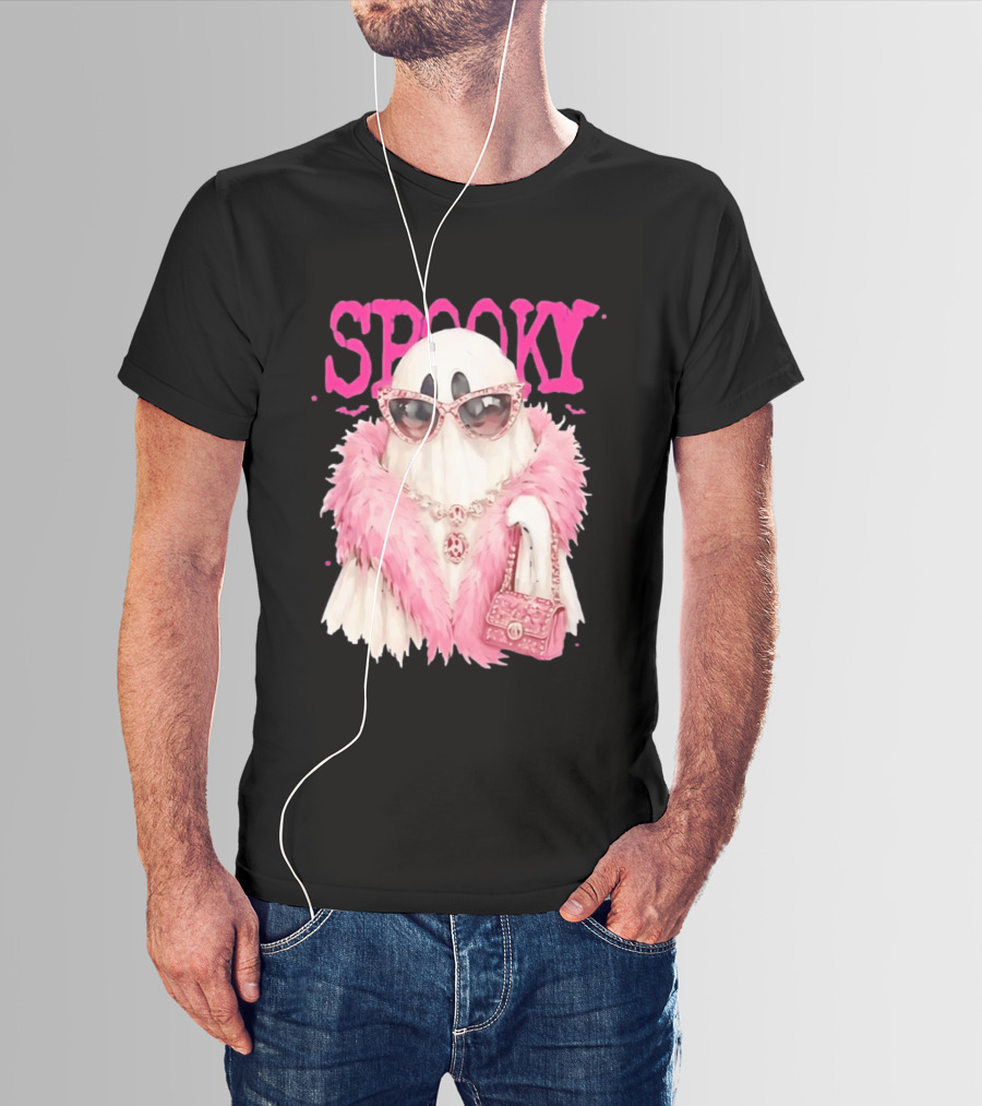 Spooky Glamorous Ghost With Pink Fur And Sunglasses T-Shirt