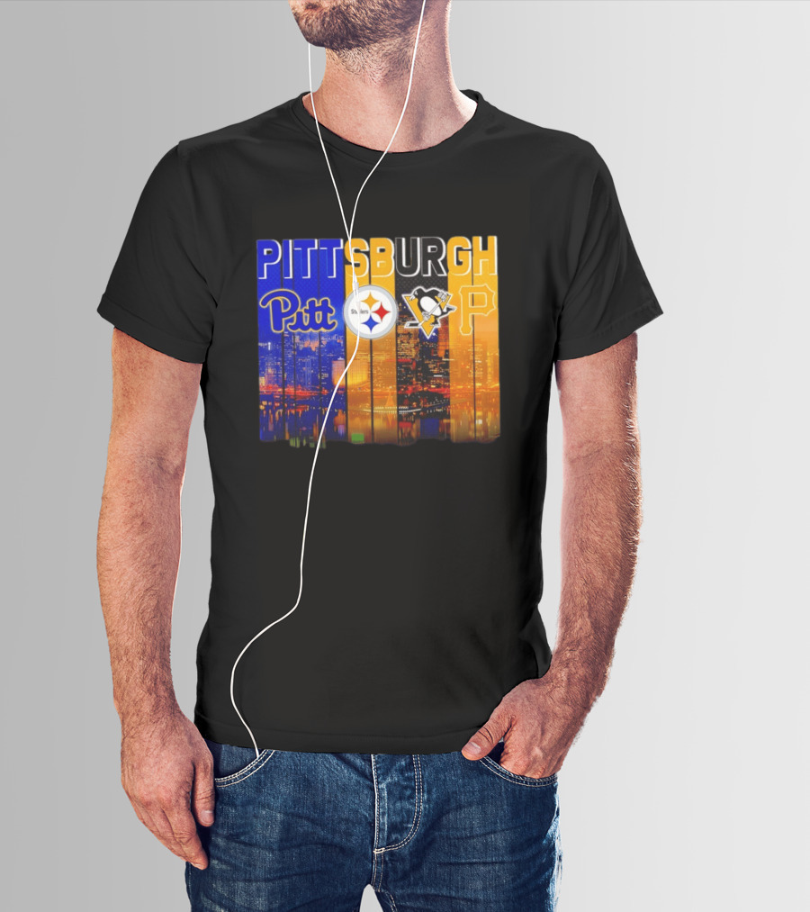 Pittsburgh Pitt Steelers Penguins Pirates City Skyline T-Shirt