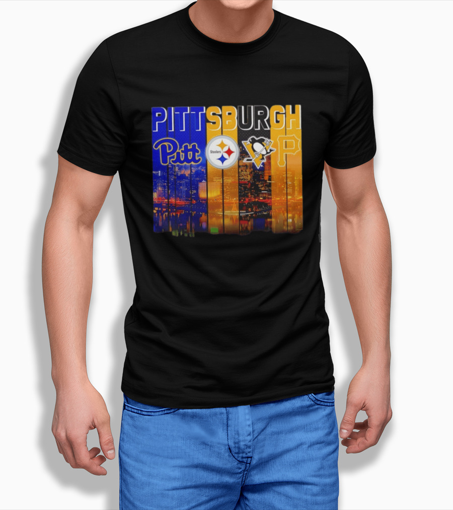 Pittsburgh Pitt Steelers Penguins Pirates City Skyline T-Shirt