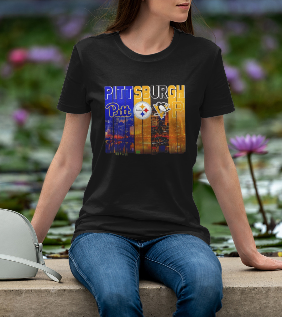 Pittsburgh Pitt Steelers Penguins Pirates City Skyline T-Shirt