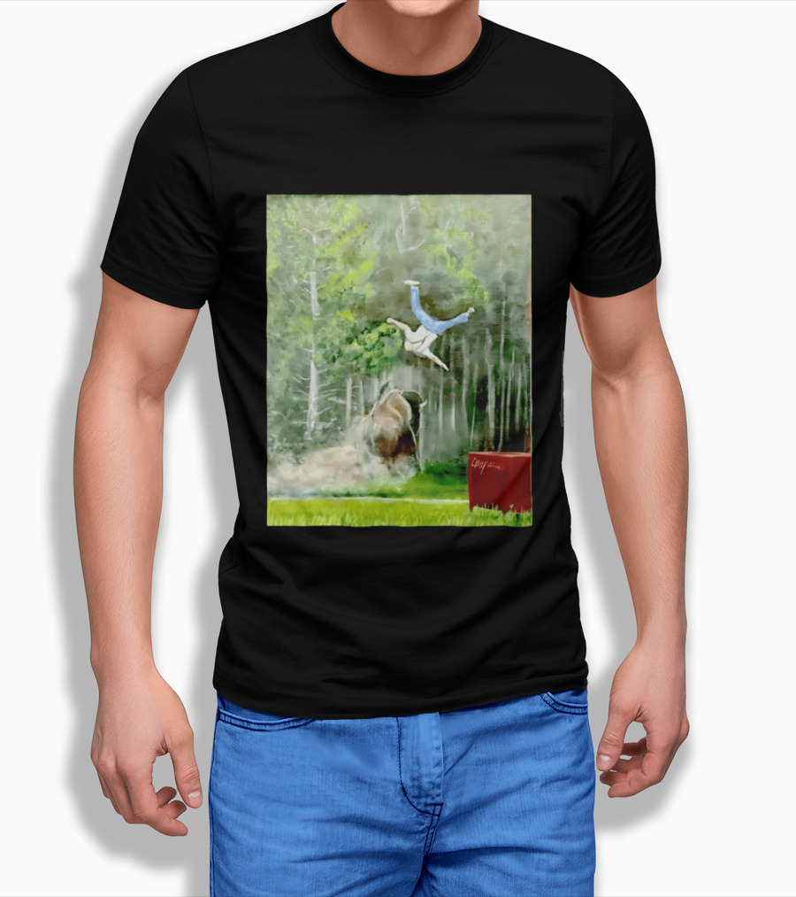 Sportman Epic Bison Attack Wildlife Painting T-Shirt
