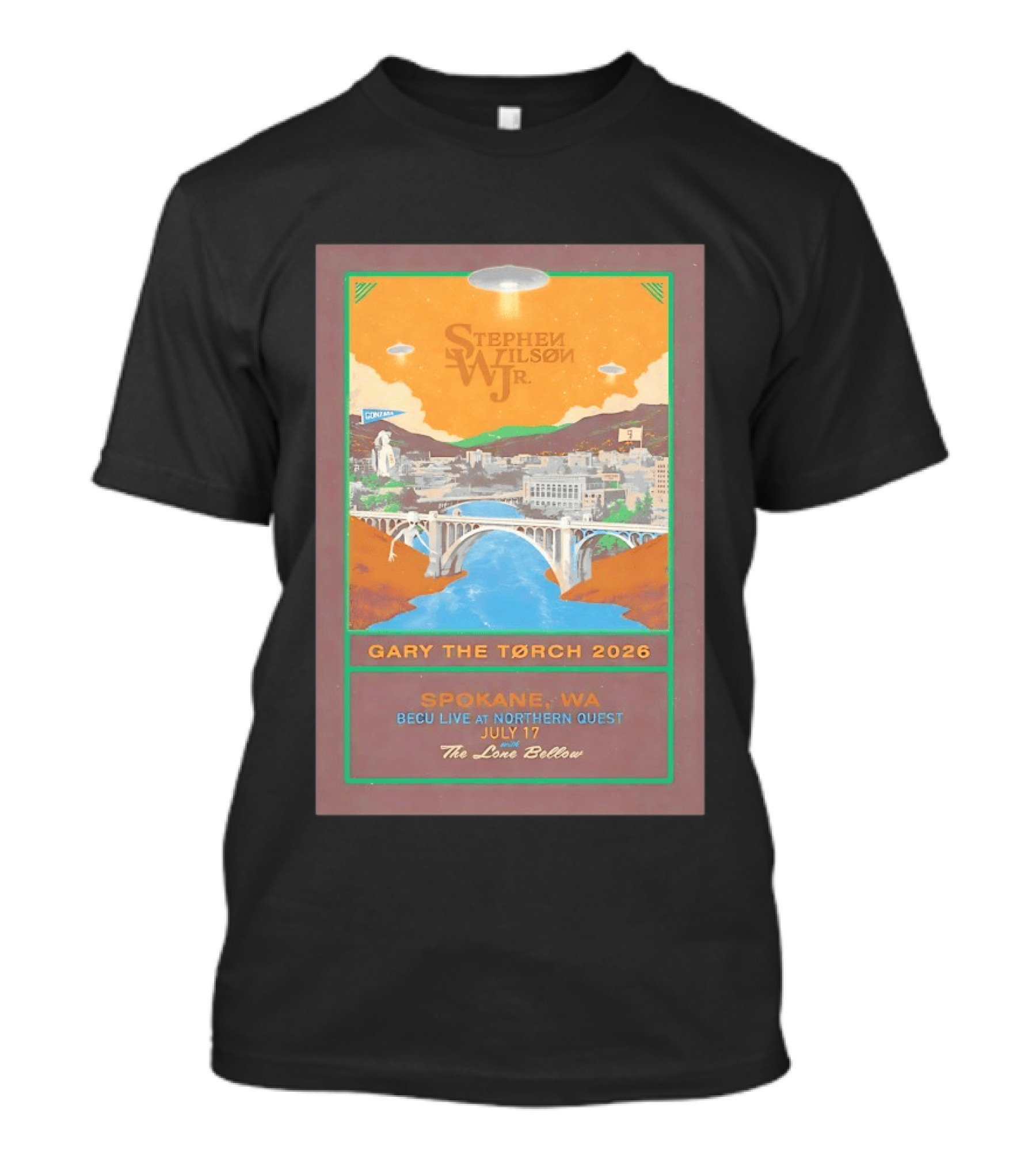 Stephen Wilson Jr Gary The Torch 2026 Bridge UFO Spokane WA Concert July 17 The Lone Bellow T-Shirt