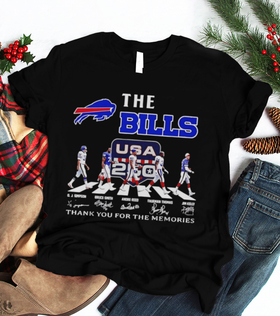 Buffalo Bills USA 250th Anniversary With Player Signatures And Thank You For The Memories T-Shirt