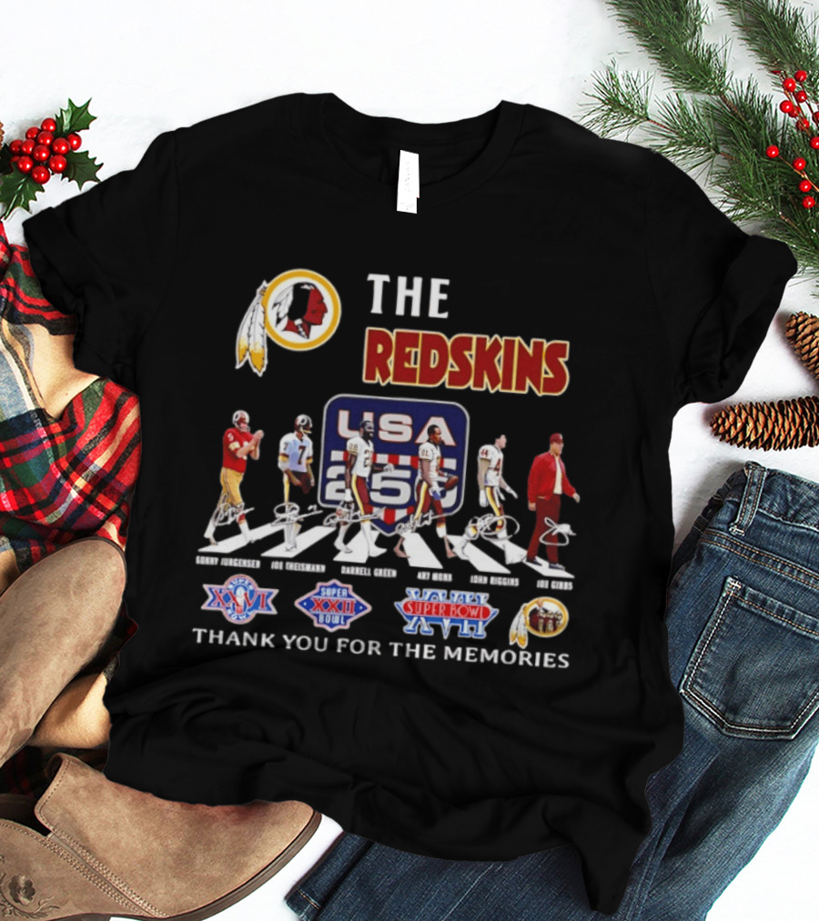 The Redskins USA 250 Years Celebration With Redskins Nation Signatures And Super Bowl Wins T-Shirt