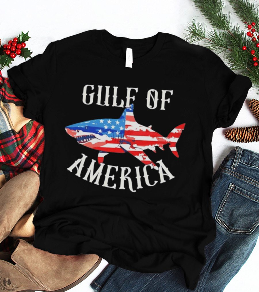 Gulf Of America Shark American Flag Patriotic T-Shirt