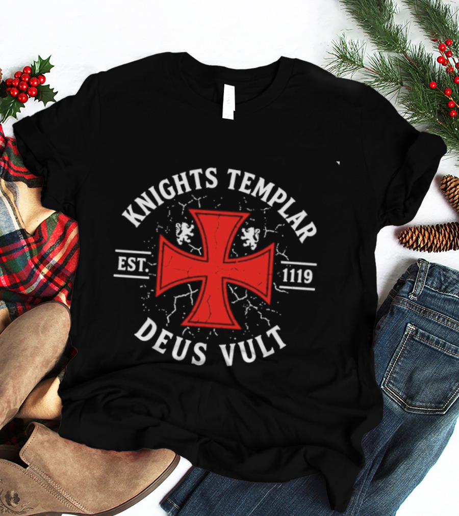 Knights Templar Est 1119 Deus Vult Red Cross T-Shirt
