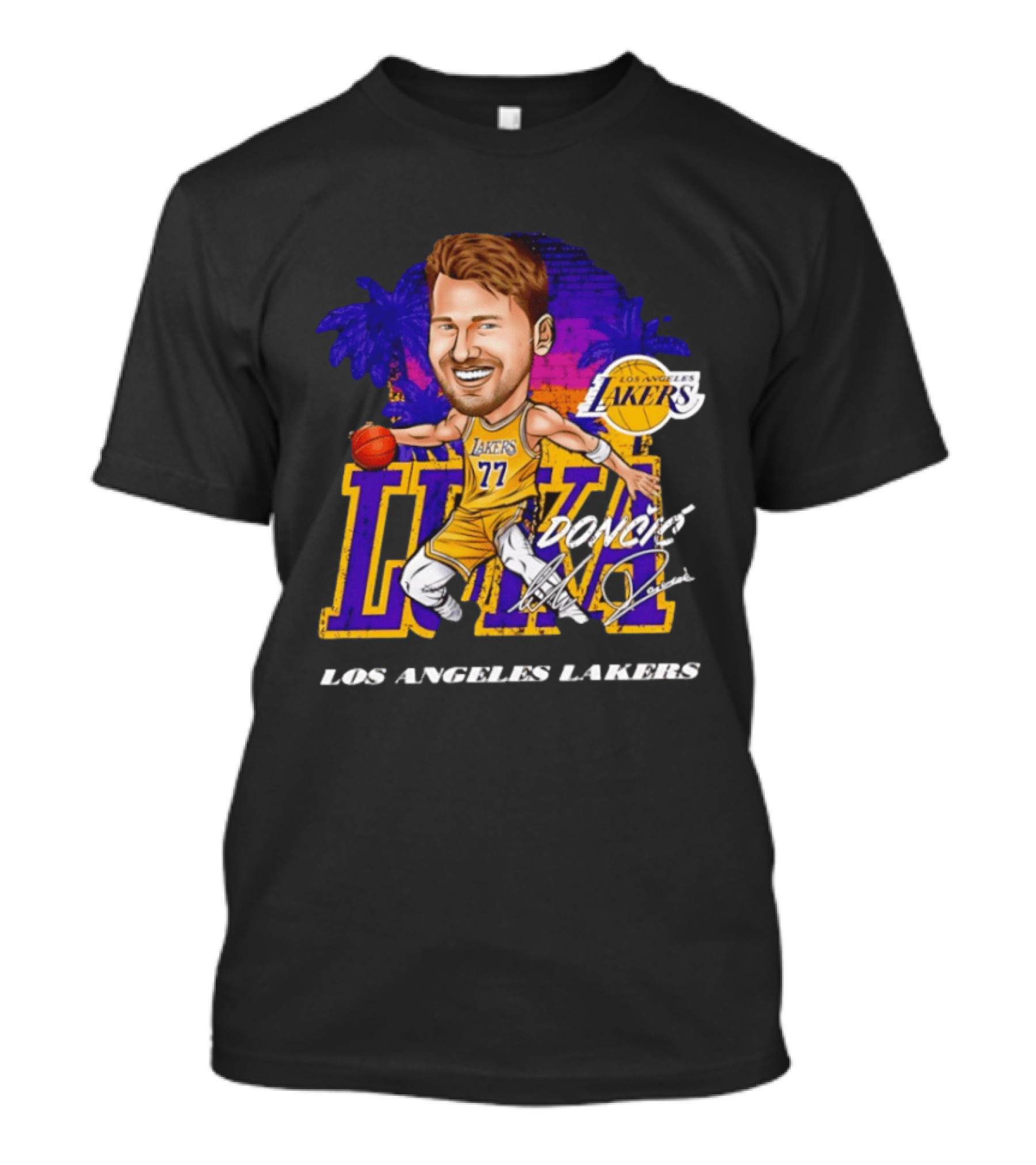 Luka Doncic 77 Los Angeles Lakers Skyline Cartoon T-Shirt