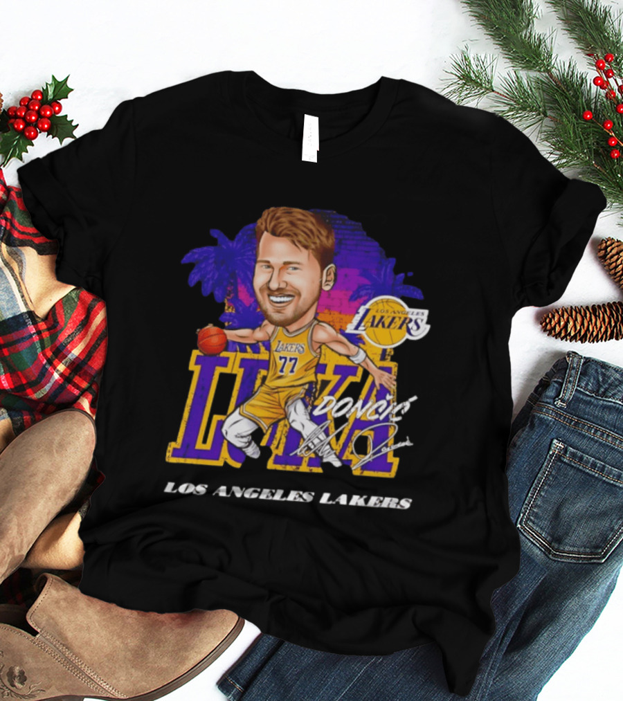 Luka Doncic 77 Los Angeles Lakers Skyline Cartoon T-Shirt