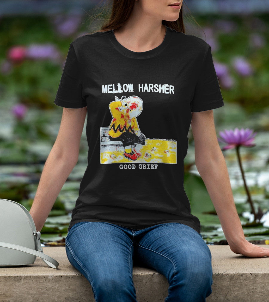 Mellow Harsher Good Grief Charlie Brown Drinking Image T-Shirt