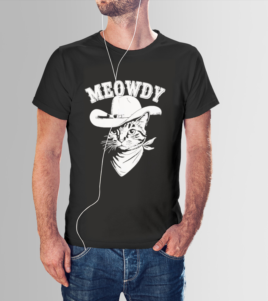 Meowdy Cowboy Cat With Bandana Western Hat Wrangler T-Shirt