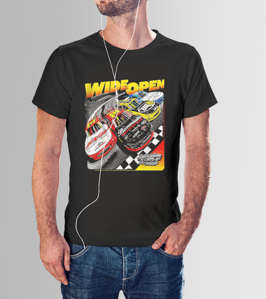 Wide Open Jordan Anderson Racing Bommarito Autosport Race Cars Checkered Track T-Shirt