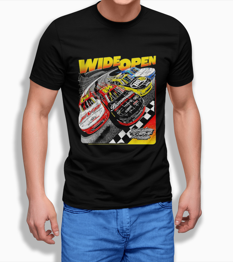 Wide Open Jordan Anderson Racing Bommarito Autosport Race Cars Checkered Track T-Shirt
