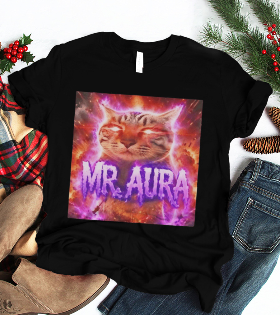 Mr. Aura Cat Fiery Cosmic Internet Culture Phenomenon T-Shirt