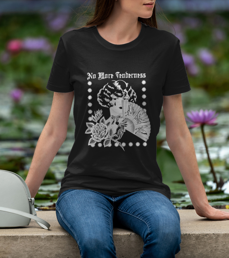 No More Tenderness Gothic Deco Rose Face Fan Butterfly T-Shirt