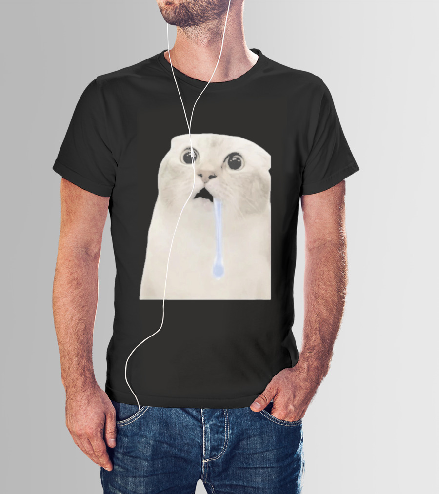 Wide Eyed Drooling Cat Meme Humor T-Shirt
