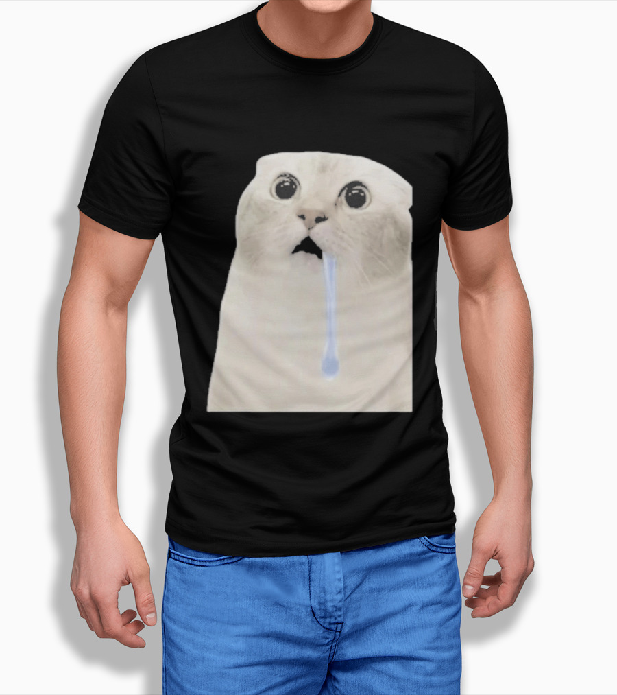 Wide Eyed Drooling Cat Meme Humor T-Shirt
