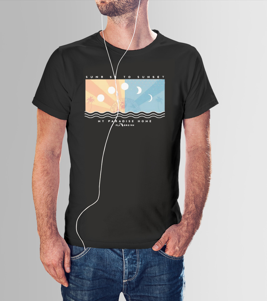 FloGrown Sunrise To Sunset My Paradise Home Beach Moon Phases T-Shirt