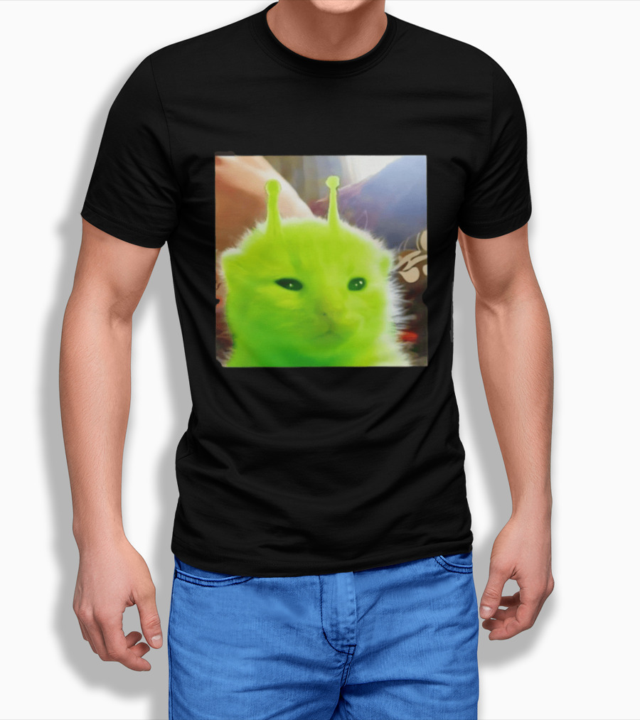 Gleep Alien Kitty Green Cat Antennae Fluffy Feline Fantasy T-Shirt